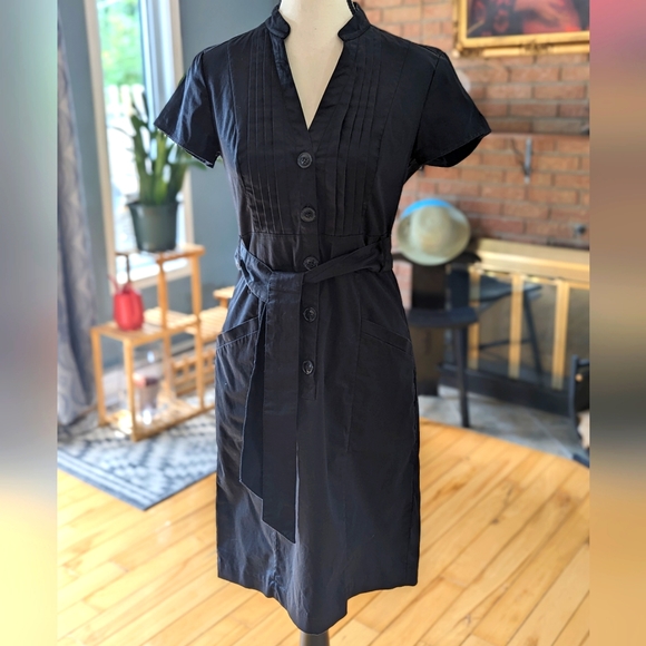 H&M Black Short Sleeve Shirt Dress with Button Front Size US 6 - Picture 2 of 6